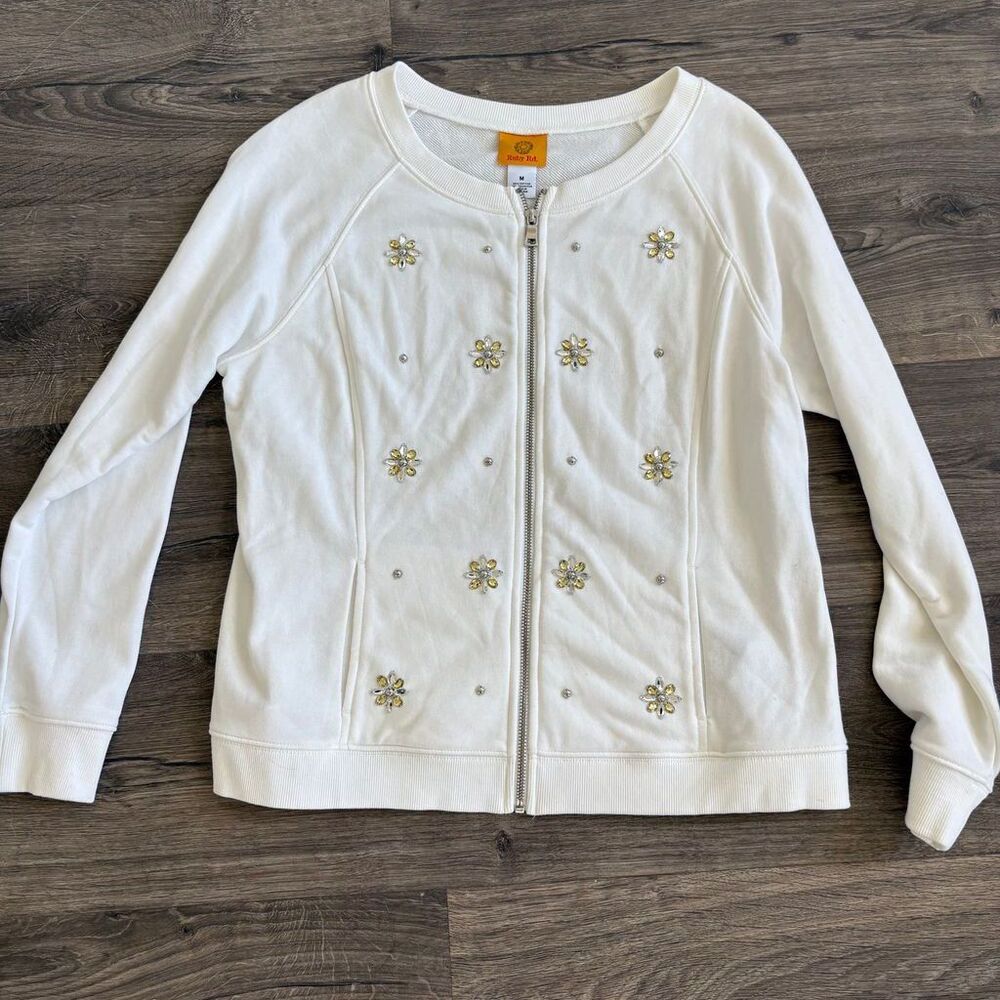 Ruby Rd. Women's M Embellished Cardigan Sweater‎ White Casual Fall
